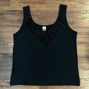 Vintage Y2K Black Sleeveless Top Beaded Accents Whimsigoth‎ Fairy Retro Medium